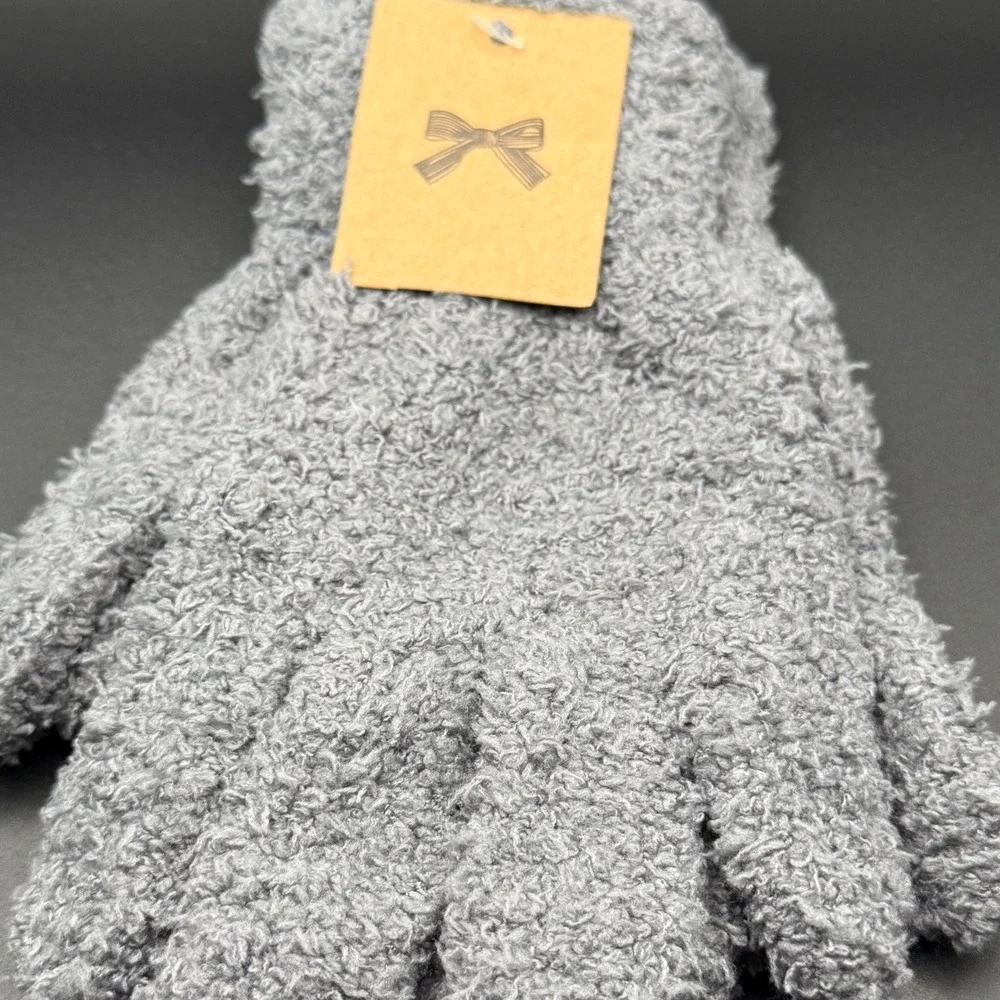 Cozy Fuzzy Plush‎ Gloves Winter Warm Soft Knit Handwear Grey